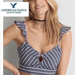 American Eagle Outfitters Cropped Blue Striped Women's Top
